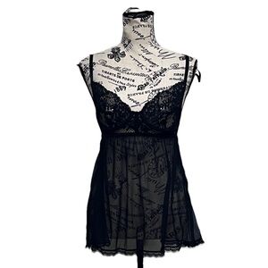 La Senza Black Sheer Babydoll Top Womens M Underwire Mesh Lingerie Y2K Goth
